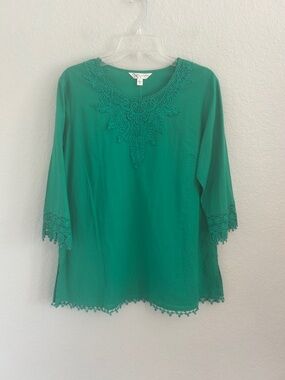 Teal Green Crochet-Detail Tunic Top